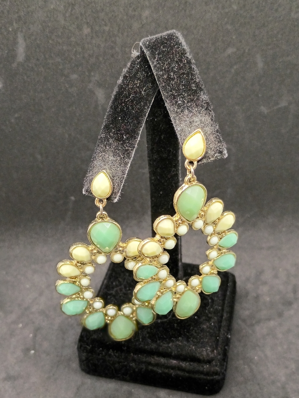 Gold-Tone Mint Green Teardrop Hoop Earrings